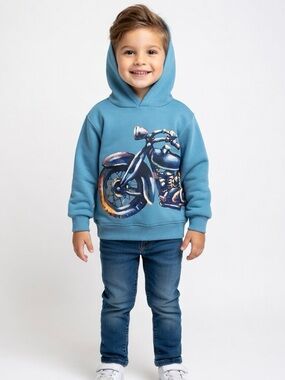 Boys’ Blue Motorcycle Graphic Hoodie